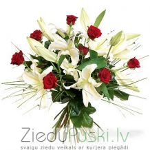 Lilijas ar sarkanām rozēm: Лилии с красные розы: Bouquet 49. gab. 67.00 €
